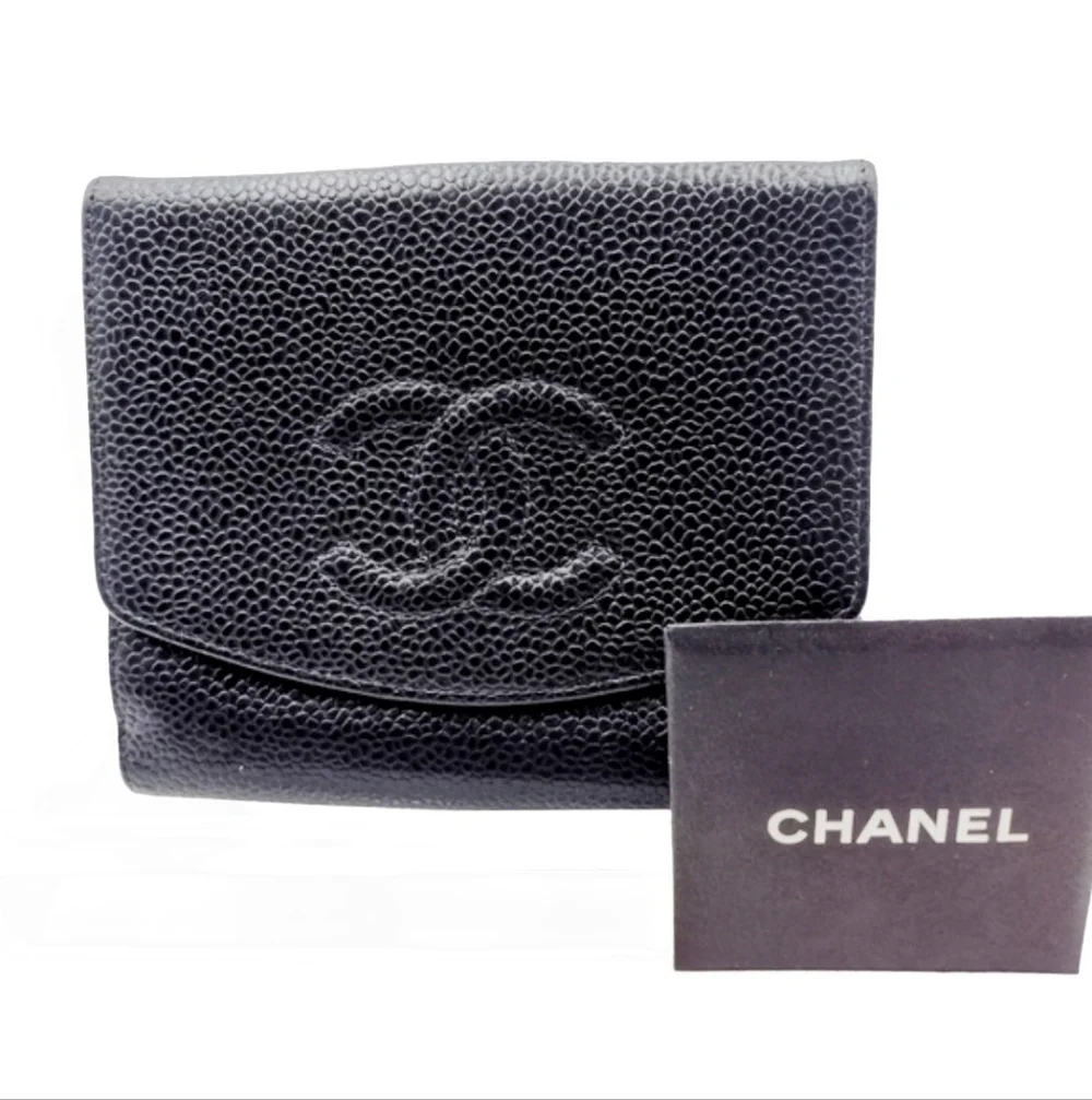 Authentic Chanel Black Logo Caviar Wallet